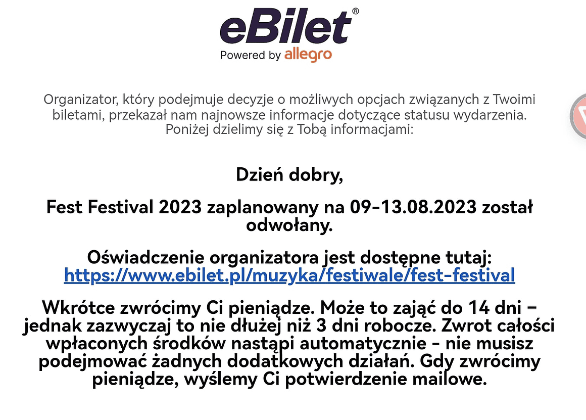 Fest Festival 2023 - Zwrot biletów 6
